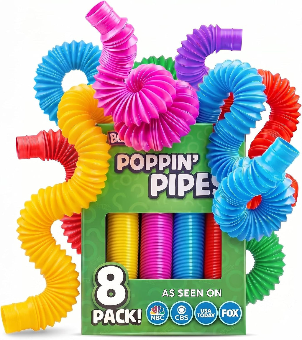 Pop Tubes - Sensory Toys - Fidget Toys - Imaginative Play & Stimulating Creative Learning - Hours of Fun for Kids - Tons of Ways to Play - Non-Mouthable Toy 3+ - 8 Pack Large